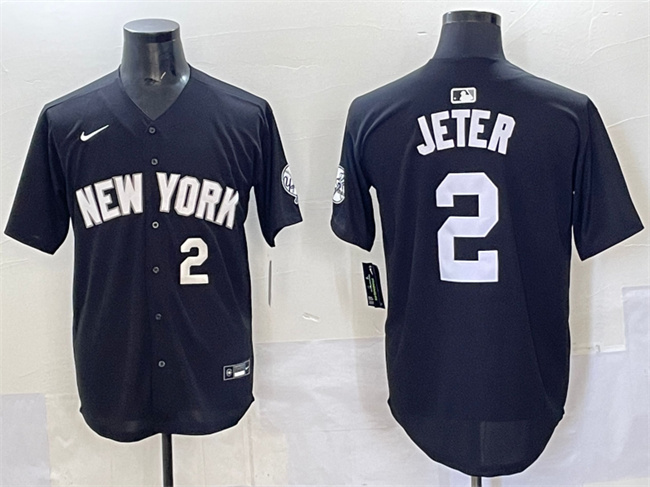 Men's New York Yankees #2 Derek Jeter Black Limited Stitched Baseball Jersey Men's New York Yankees #2 Derek Jeter Black Limited Stitched Baseball Jersey